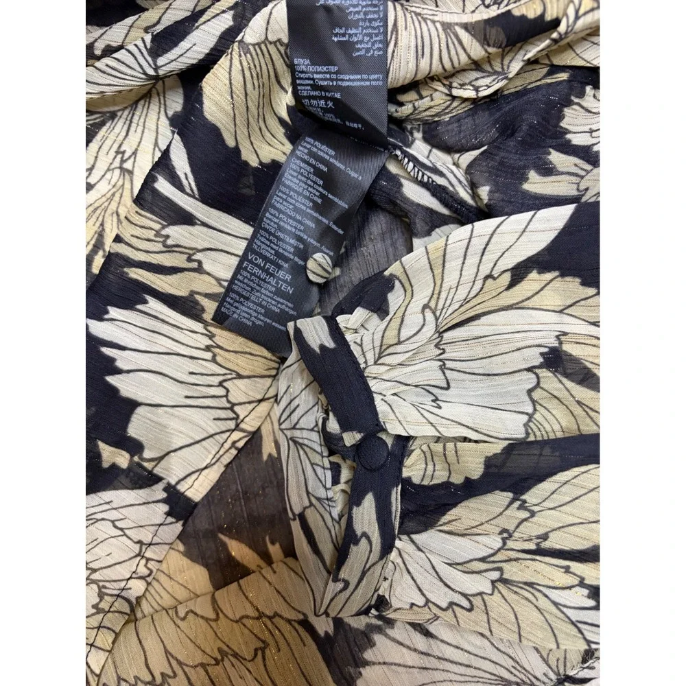 Mint Velvet Boho Floral Print Blouse Ruffle Metallic Lurex Chiffon Top M Chic